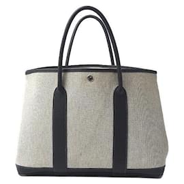 Hermès-Hermes Garden Party PM Canvas Leather Tote-Black