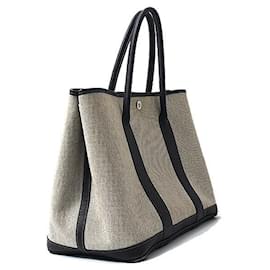 Hermès-Hermes Garden Party PM Canvas Leather Tote-Black