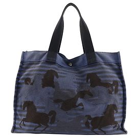 Hermès Hermes Chevaux Tote Bag Canvas Blue/Black Blue
