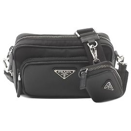 Prada Nylon Saffiano Leather Shoulder Bag 2VH170 Black