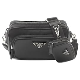 Prada-Prada Nylon Saffiano Leather Shoulder Bag 2VH170-Black