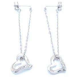 Autre Marque Pendientes en forma de corazón con diamante K18WG oro blanco Blanco