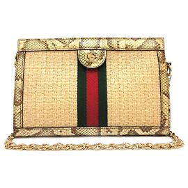 Bolsa de Ombro Gucci Ophidia GG Pequena em Python Bege