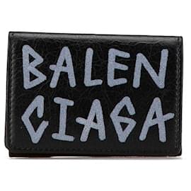 Balenciaga-Balenciaga Graffiti Mini Wallet Black Leather-Black