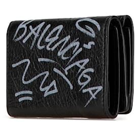 Balenciaga-Balenciaga Graffiti Mini Wallet Black Leather-Black