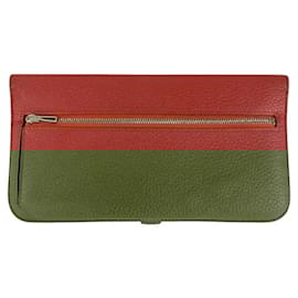 Hermès-Hermes Dogon Long Wallet Red Silver-Red