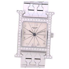 Hermès Hermes H Uhr aus Edelstahl Silber