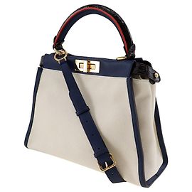 Bolsa Fendi Peekaboo em lona e couro 2WAY Branco