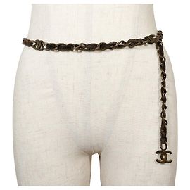 Chanel Chain Belt Gold Plated Suede Brown