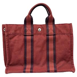 Hermès-Hermes Canvas Fourre-Tout PM Tote Bag-Red