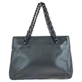 Prada-Prada Leather Plastic Chain Tote Bag-Black