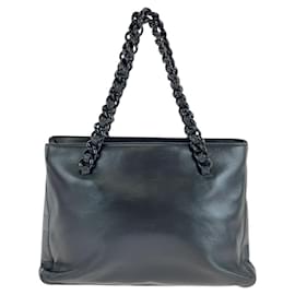 Prada-Prada Leather Plastic Chain Tote Bag-Black