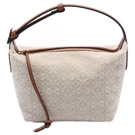 Bolsa de mão Loewe Anagram Cubi pequena em lona e couro Bege
