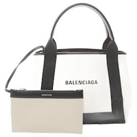 Balenciaga-Balenciaga Navy Cabas S Canvas Leather Tote-Black