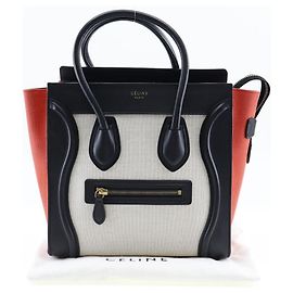 Céline Celine Luggage Handbag Calf Canvas Black Black