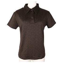 Camisa Polo de Rayon Zucca da Fendi Marrom