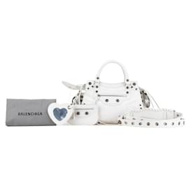Balenciaga-Balenciaga Neo Cagole XS Lambskin Handbag-White