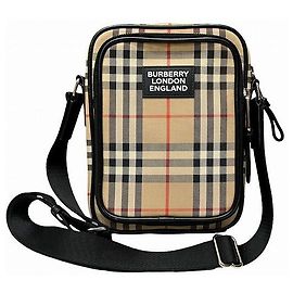 Burberry Vintage Check Canvas Leather Shoulder Bag Brown