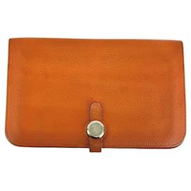 Hermès-Hermes Dogon GM Long Wallet Orange-Orange