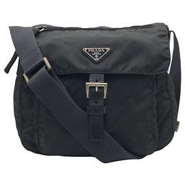 Prada Nylon Tessuto Logo Shoulder Bag Black
