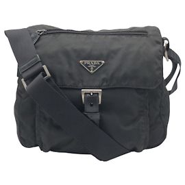 Prada Nylon Tessuto Logo Shoulder Bag Black