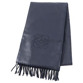 LOEWE Lamb Leather Cashmere Scarf M1230750 Navy blue