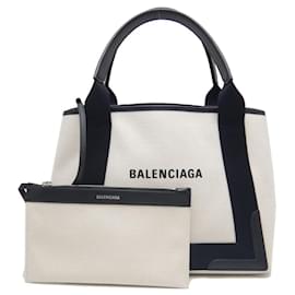 Balenciaga-Balenciaga Navy Cabas S Canvas Leather Handbag-Black