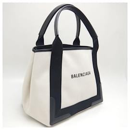 Balenciaga-Balenciaga Navy Cabas S Canvas Leather Handbag-Black