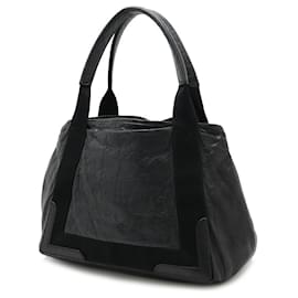 Balenciaga-Balenciaga Leather Navy Cabas Logo Tote Bag-Black