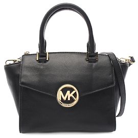 Michael Kors Hudson Medium Satchel Leather Handbag Black