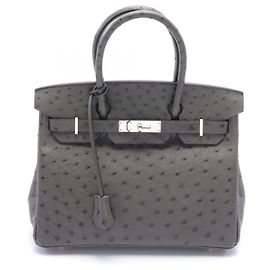 Hermès Hermes Ostrich Birkin 30 Graphite Handbag Grey
