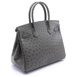 Hermès-Sac à main Hermès Birkin 30 Autruche Graphite-Gris