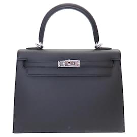 Hermès-Hermes Kelly 25 Black Silver Hardware-Black