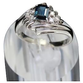Autre Marque-Pt900 Platinum Ring Diamond Blue Sapphire-Blue