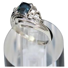 Autre Marque-Pt900 Platinum Ring Diamond Blue Sapphire-Blue