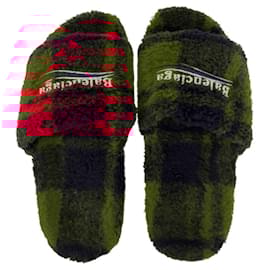 Balenciaga-Balenciaga Fur Slide Checkered Slippers-Other