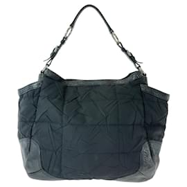 Prada-Prada Nylon Leather Tessuto Hobo Shoulder Bag-Black