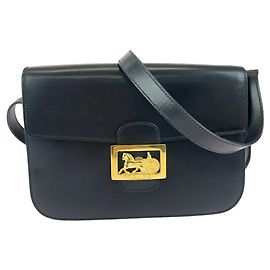 Céline Celine Vintage Horse Carriage Leather Shoulder Bag Black
