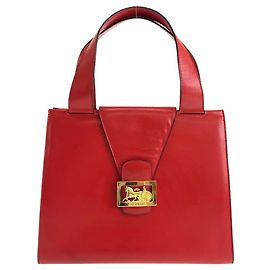 Céline Celine Vintage Horse Carriage Leather Handbag Red