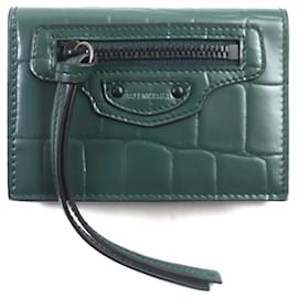 Balenciaga-Balenciaga Crocodile Embossed Leather Wallet-Green