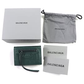 Balenciaga-Balenciaga Crocodile Embossed Leather Wallet-Green