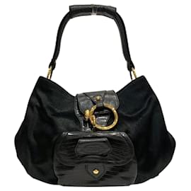 Tod's-Tod's Leather Haircalf Shoulder Bag-Black