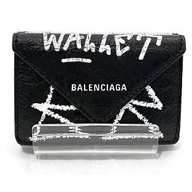 Balenciaga Graffiti Leather Compact Wallet Black