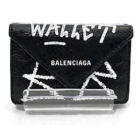 Balenciaga-Balenciaga Graffiti Leather Compact Wallet-Black