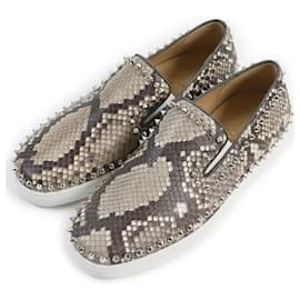 Christian Louboutin-Christian Louboutin Python Slip-on Shoes-Brown