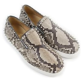 Christian Louboutin-Christian Louboutin Python Slip-on Shoes-Brown