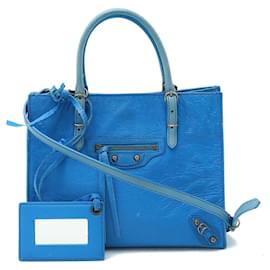 Balenciaga-Balenciaga Mini Paper Leather Handbag Blue-Blue