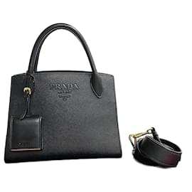 Prada-Prada Monochrome Saffiano Leather 2way Handbag-Black