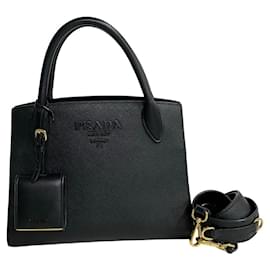 Prada-Prada Monochrome Saffiano Leather 2way Handbag-Black