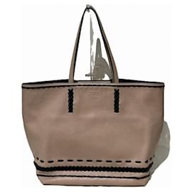 Tod's-Tod's Gypsy Pink Black Leather Tote Bag-Pink